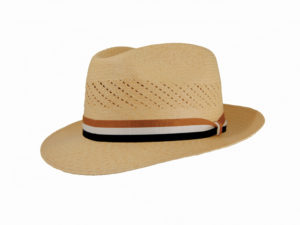 sombrero panamá de ala corta con cinta tricolor